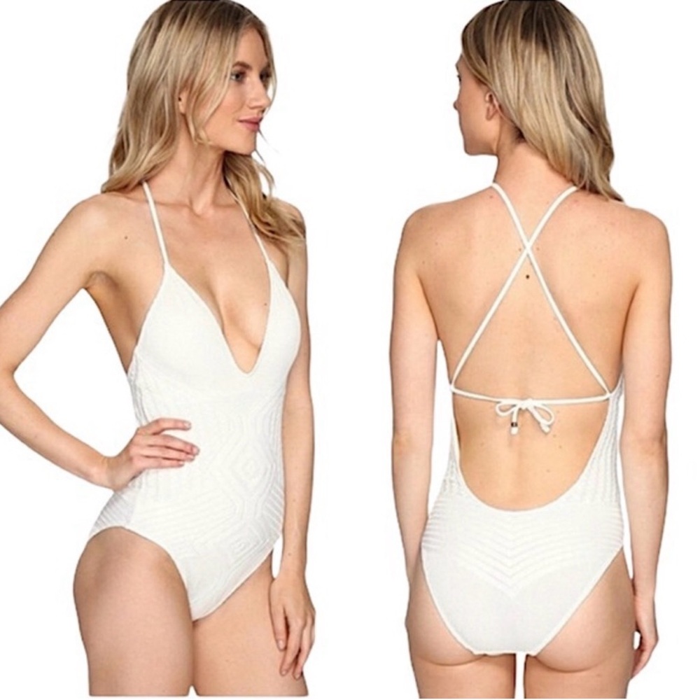 NWT Polo Ralph Lauren Sahara Crochet Plunge One-Piece Swimsuit Size Medium